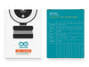 Front and back of the Arduino USB Camera retail box, showing the webcam illustration and a specifications table covering resolution, lighting, focus, audio, mounting, and interface.