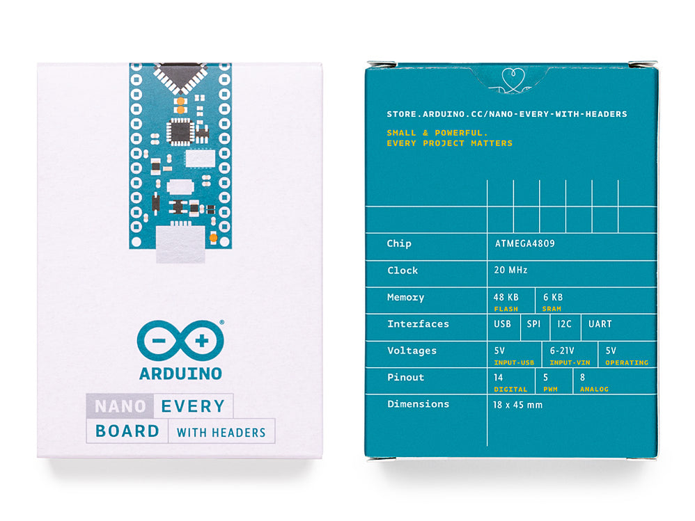 Arduino Nano Every With Headers — Arduino Official Store 6787