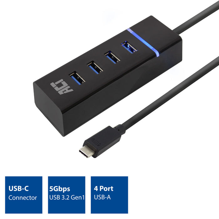 USB 3.0 hub with 4 USB-A ports - additional USB-C power supply